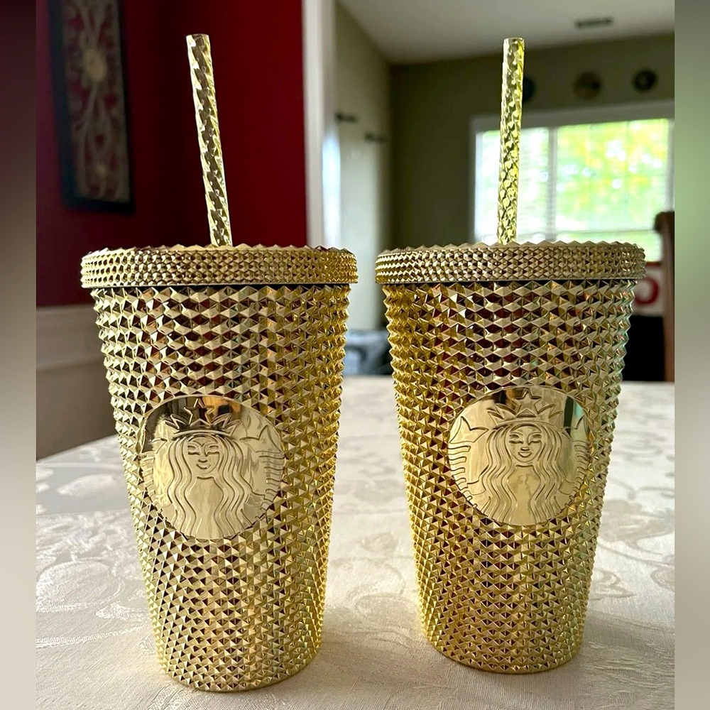 BOTH Starbucks 2022 Gold Studded Cup Tumbler